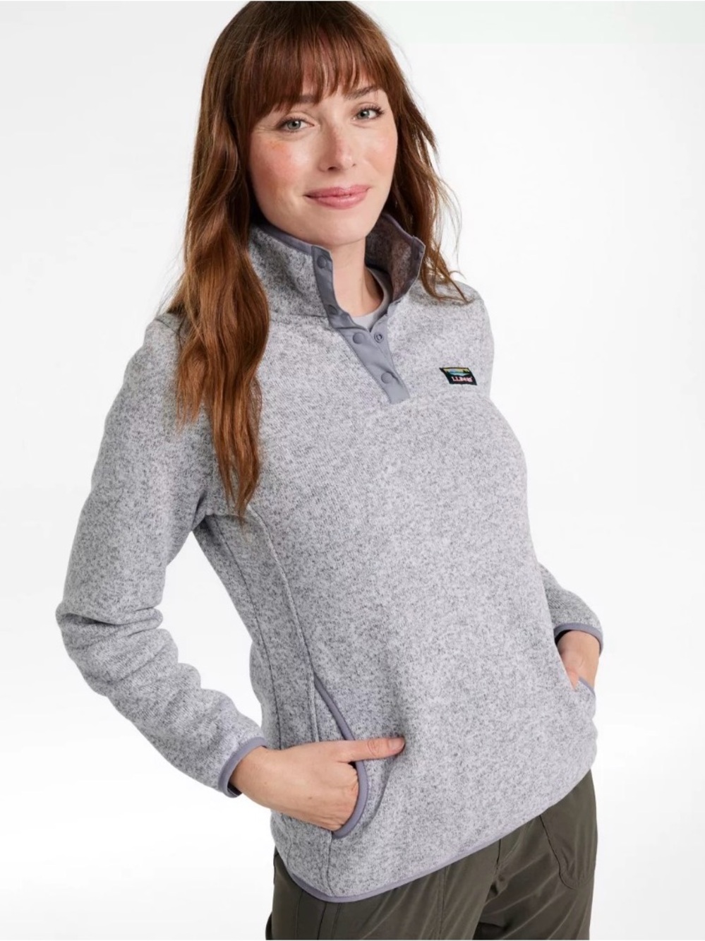 L.L. Bean Women's Grey Sweater Fleece Snap-T Pullover Sz M